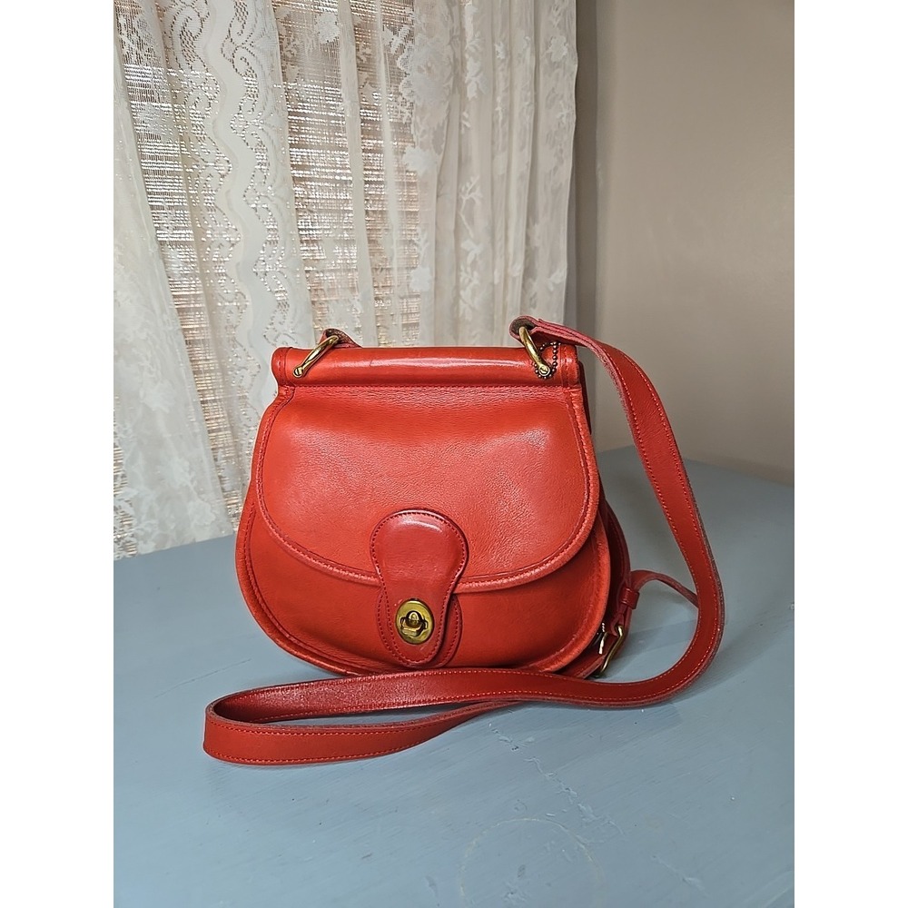 Vintage Coach Red Orange Post Pouch Small Crossbody Turn Lock In 90S Usa (s6)